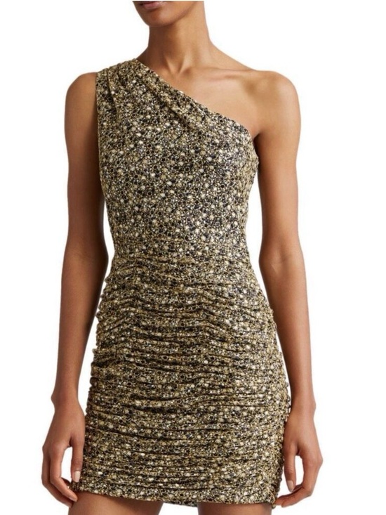 Ramy Brook Dresses & Skirts - One-Shoulder Metallic Gold Ruched Mini Dress